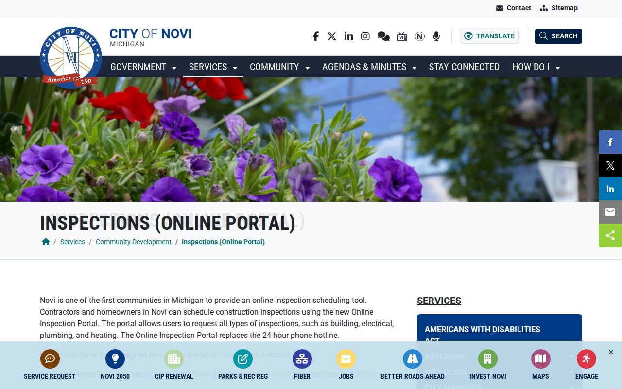 Novi street directory permit inspection instructions for address records