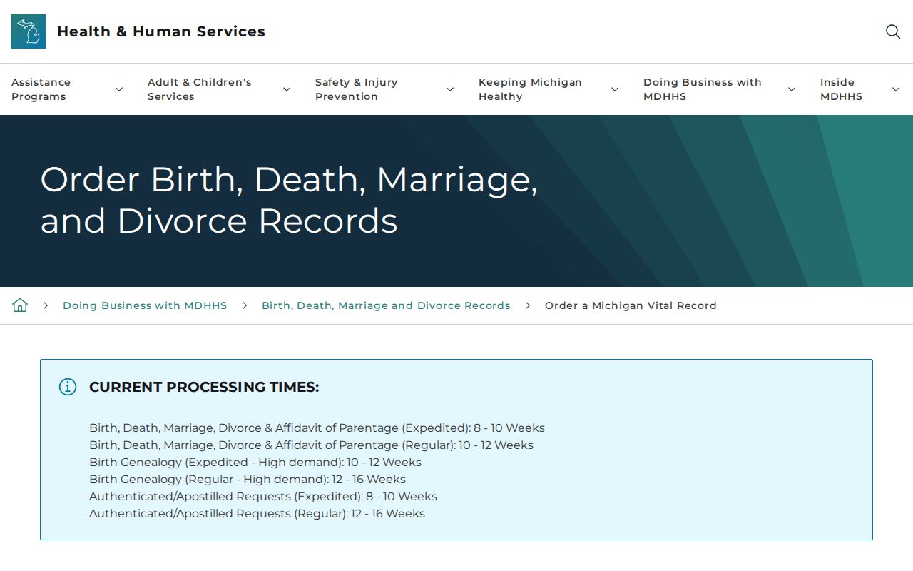 Novi residents directory Michigan vital records ordering page